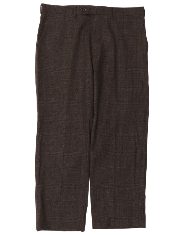 CALVIN KLEIN Mens Straight Suit Trousers W34 L27 Brown Check
