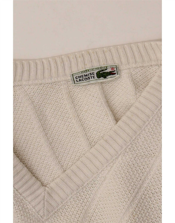Lacoste Mens V-Neck Jumper Sweater Size 6 XL White