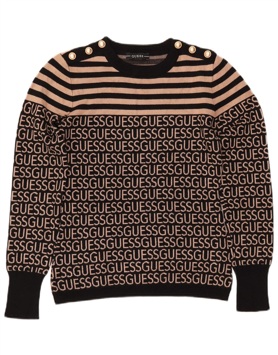 GUESS Womens Graphic Crew Neck Jumper Sweater UK 10 Small Black Striped