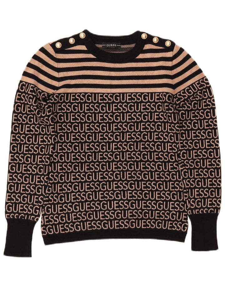 GUESS Womens Graphic Crew Neck Jumper Sweater UK 10 Small Black Striped