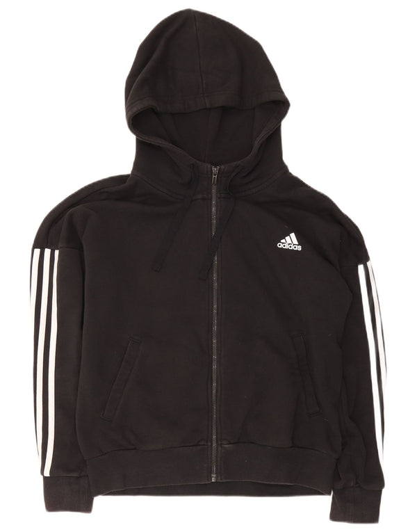 Adidas Womens Zip Hoodie Sweater UK 16/18 Large Black Cotton