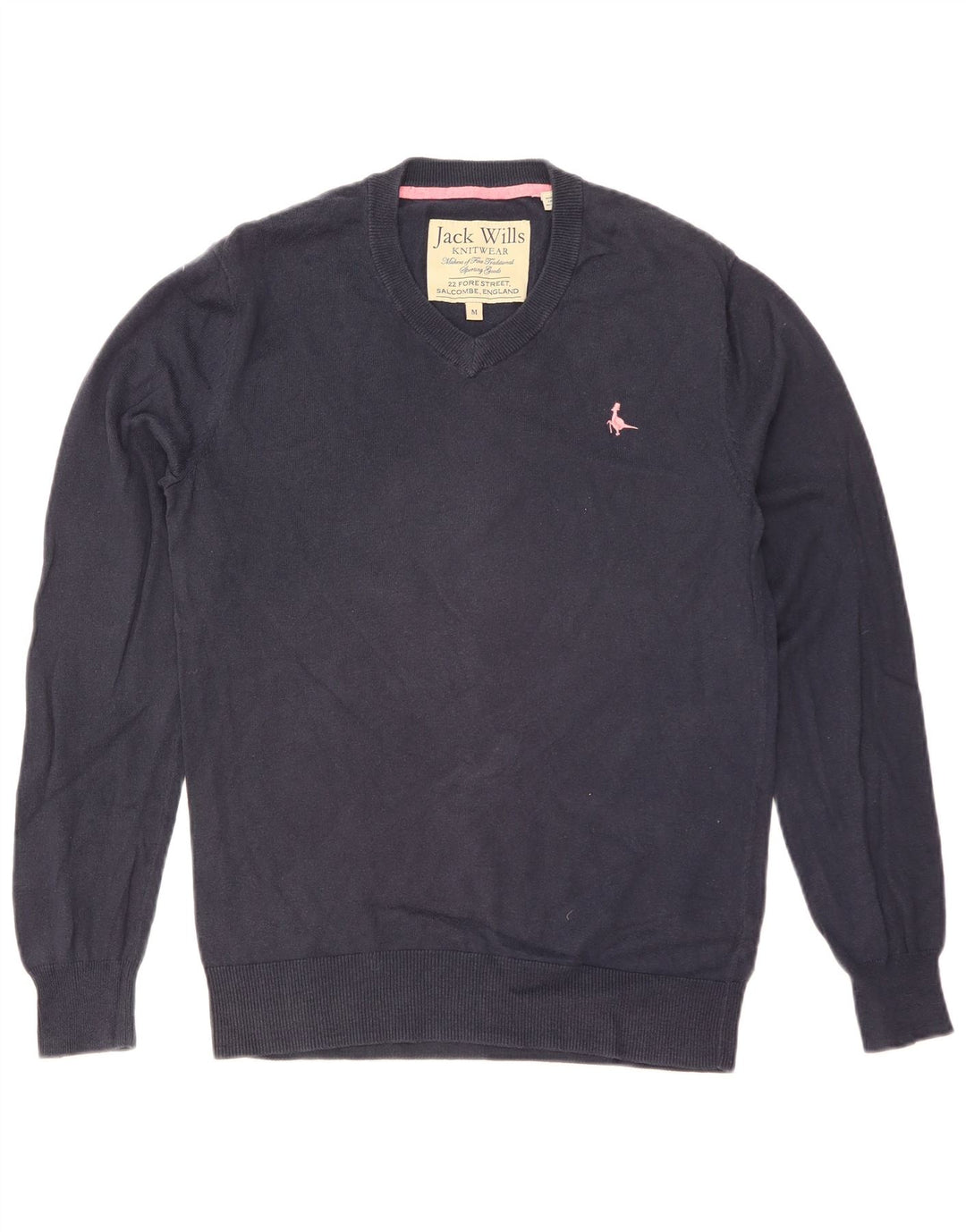 JACK WILLS Mens V-Neck Jumper Sweater Medium Navy Blue Cotton
