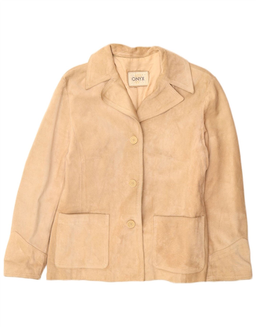 Onyx Womens 3 Button Suede Blazer Jacket IT 44 Medium Beige Leather