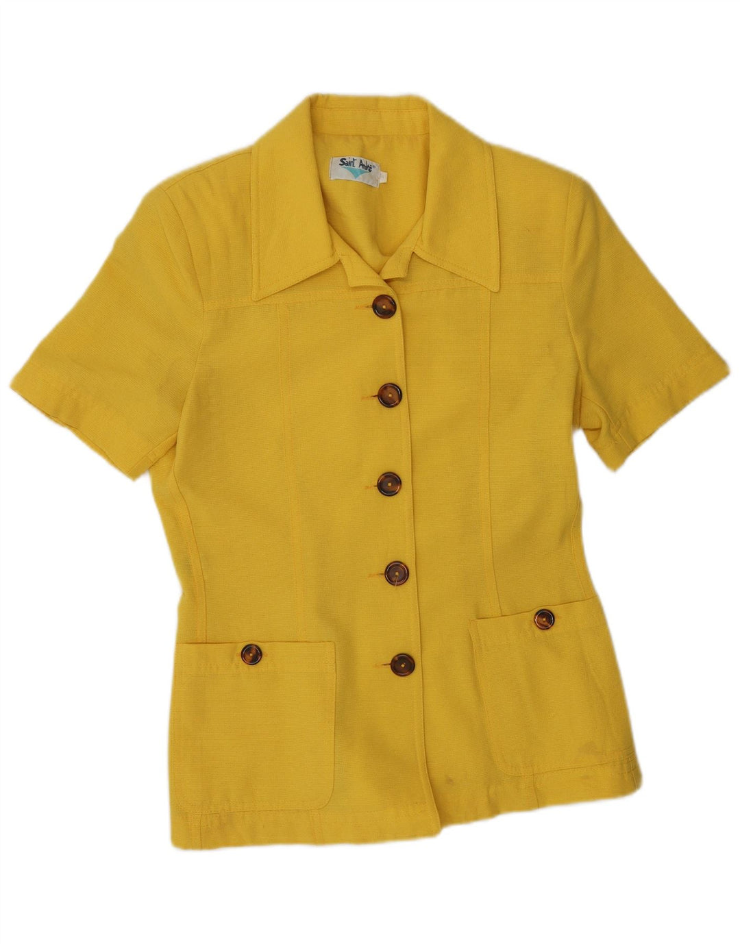 VINTAGE Womens 5 Button Short Sleeve Blazer Jacket IT 44 Medium Yellow