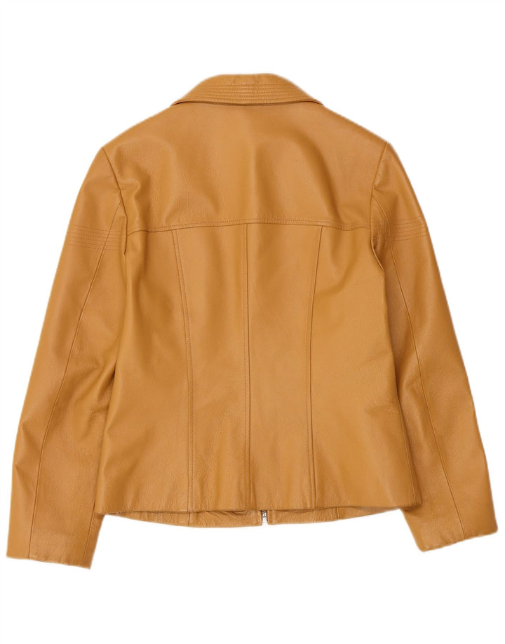 TOGETHER Womens Leather Jacket UK 8 Small  Beige Leather