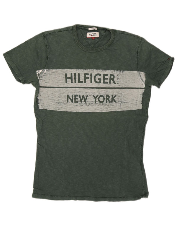 Tommy Hilfiger Mens New York Graphic T-Shirt Top Medium Green Flecked