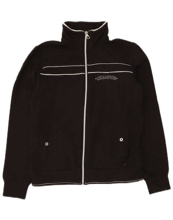 Champion Womens Tracksuit Top Jacket UK 10 Small Black Cotton