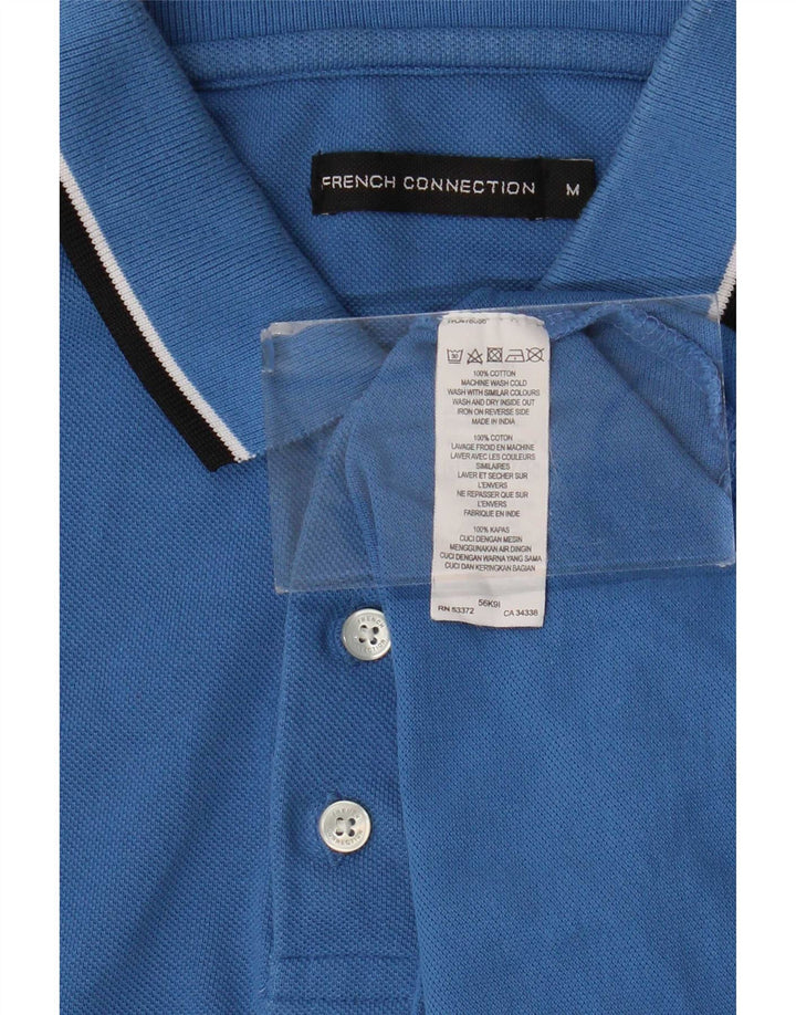 French Connection Mens Polo Shirt Medium Blue Striped Cotton