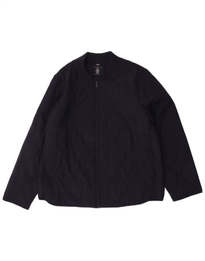 Marks & Spencer Womens Quilted Jacket UK 14 Large Navy Blue Polyester