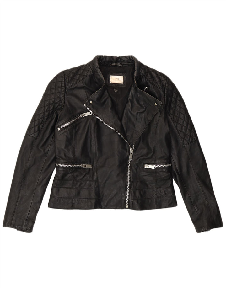 Mango Womens Leather Biker Jacket UK 16 Large Black Leather