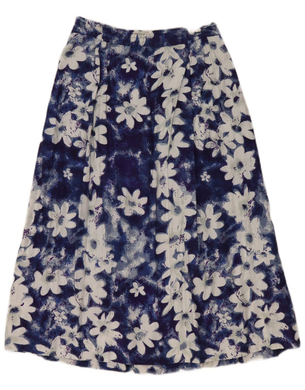 Vintage Womens Pleated Flared Skirt EU 36 Small W26 Blue Floral Viscose