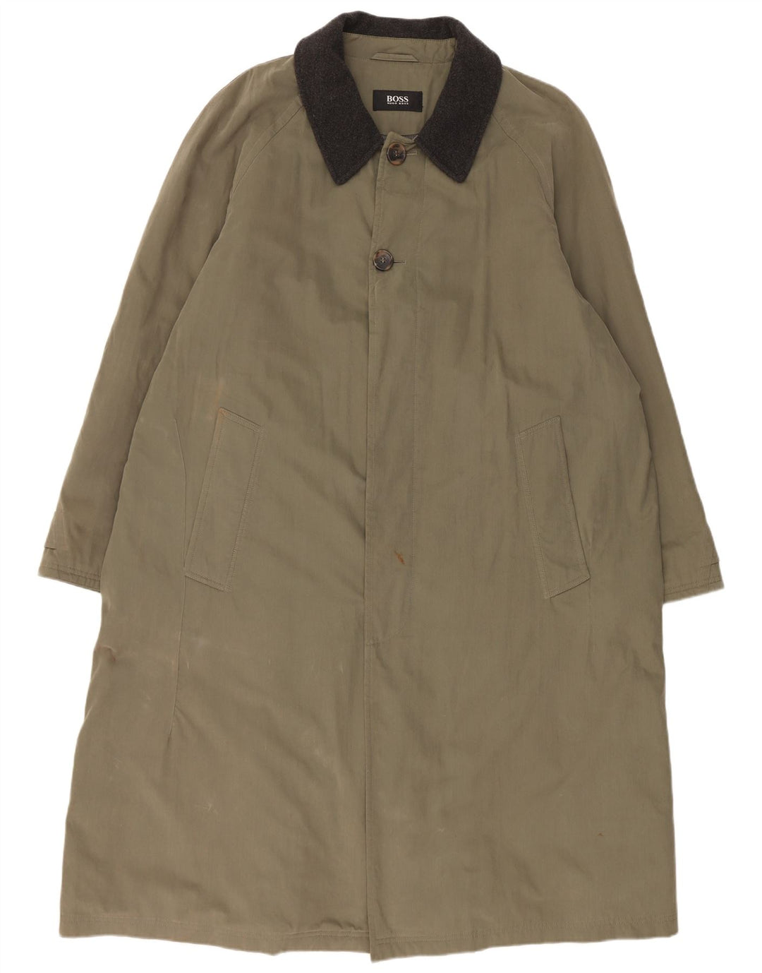 Hugo Boss Womens Overcoat EU 54 2XL Khaki Cotton