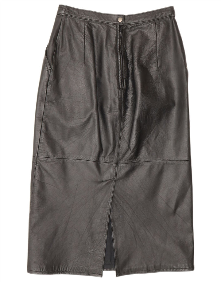 VINTAGE Womens Leather Skirt UK 10 Small W26  Black Leather