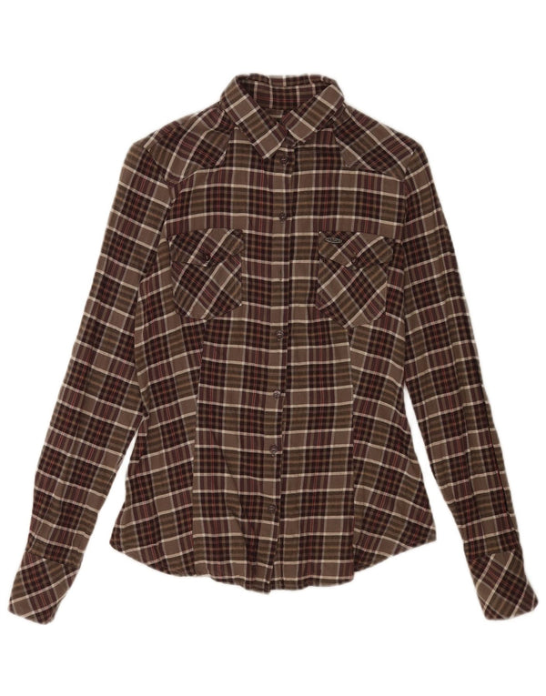 Best Company Womens Flannel Shirt UK 10 Small Brown Check Cotton