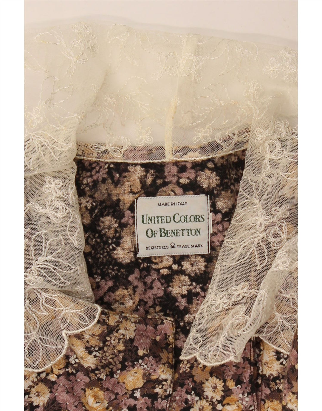 BENETTON Womens Shirt Blouse UK 12 Medium Brown Floral