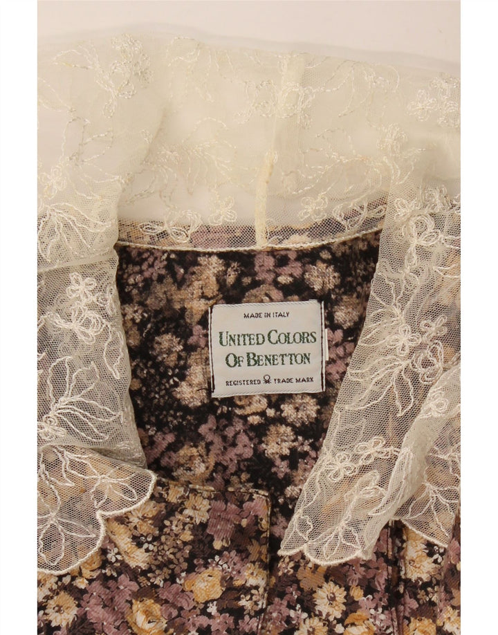BENETTON Womens Shirt Blouse UK 12 Medium Brown Floral