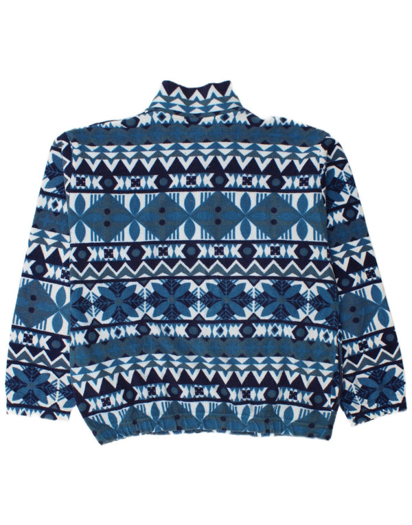 AMERICA Mens Zip Neck Fleece Jumper Large Blue Fair Isle