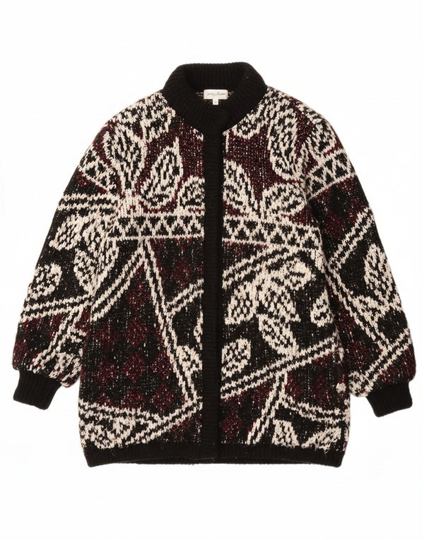 JEFFREY BROWNLEADER Womens Knit Overcoat UK 14 Medium Black Floral Acrylic
