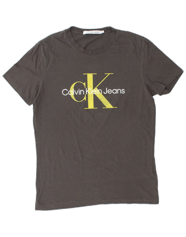 CALVIN KLEIN JEANS Mens Graphic T-Shirt Top Large Grey Cotton