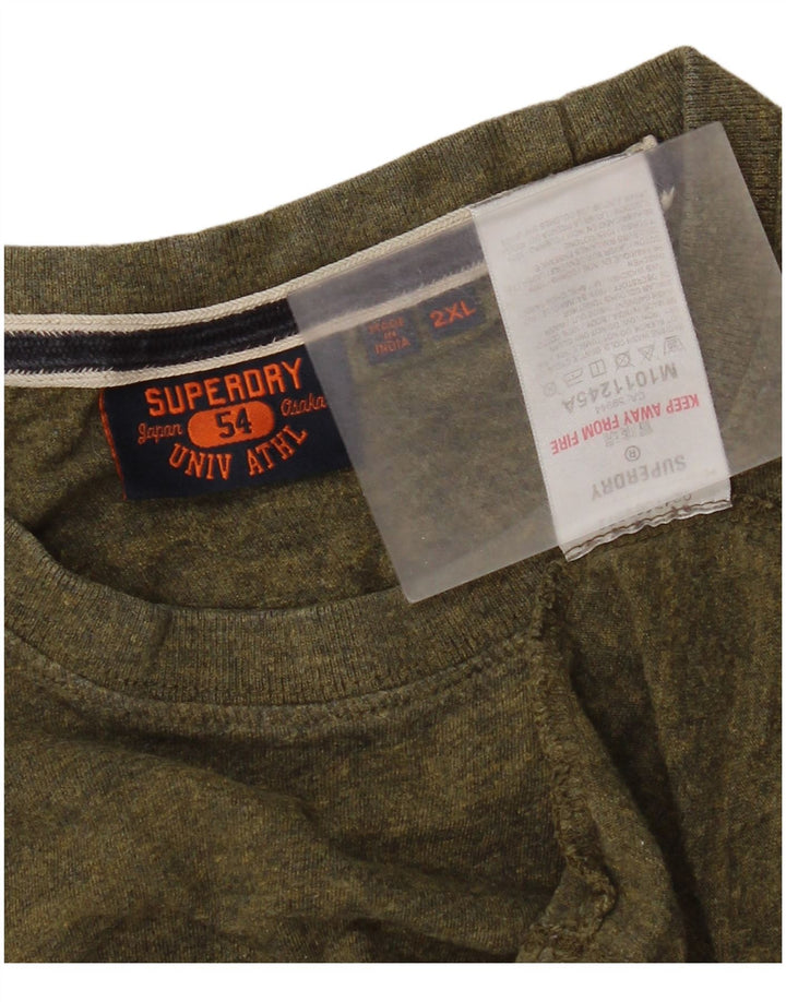 Superdry Mens T-Shirt Top 2XL Khaki Striped Cotton