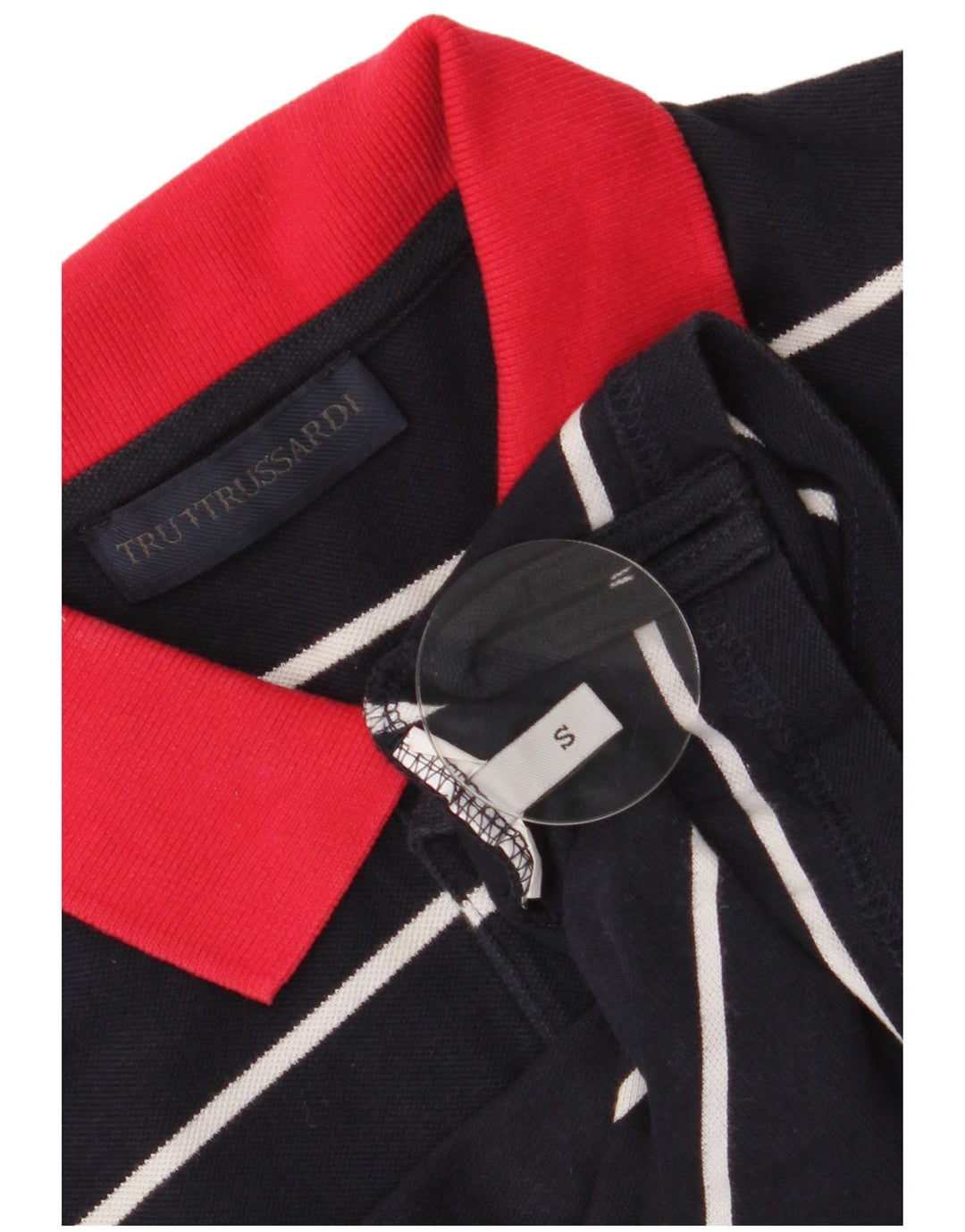 Trussardi Mens Polo Shirt Small Navy Blue Striped