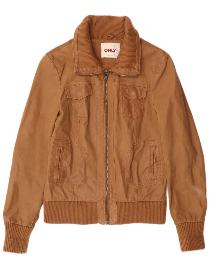 ONLY Womens Leather Jacket UK 14 Medium Beige Leather