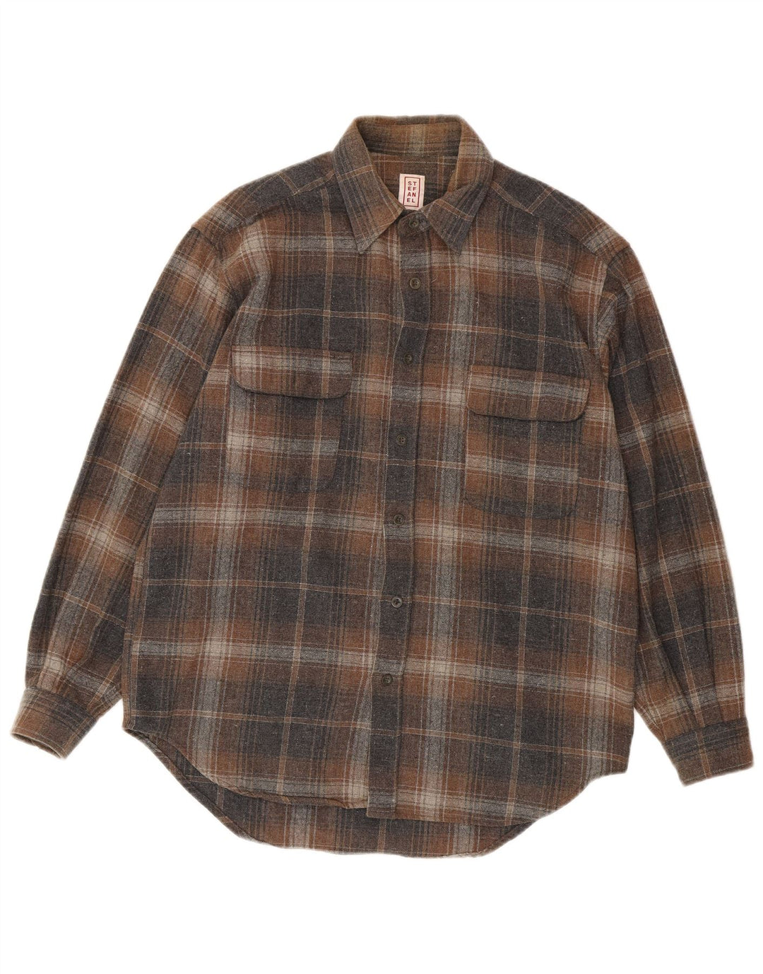 Stefanel Mens Flannel Shirt Medium Brown Check