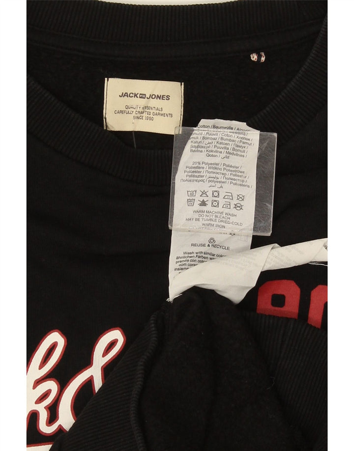 Jack & Jones Mens Graphic Sweatshirt Jumper Large Black Cotton