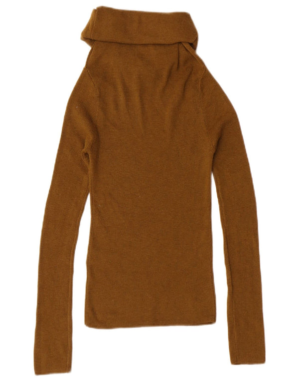 Zara Womens Roll Neck Jumper Sweater UK 4 XS Khaki Polyester