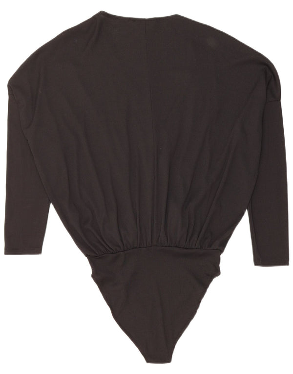 Zara Womens Oversized Bodysuit UK 10 Small Black Cotton