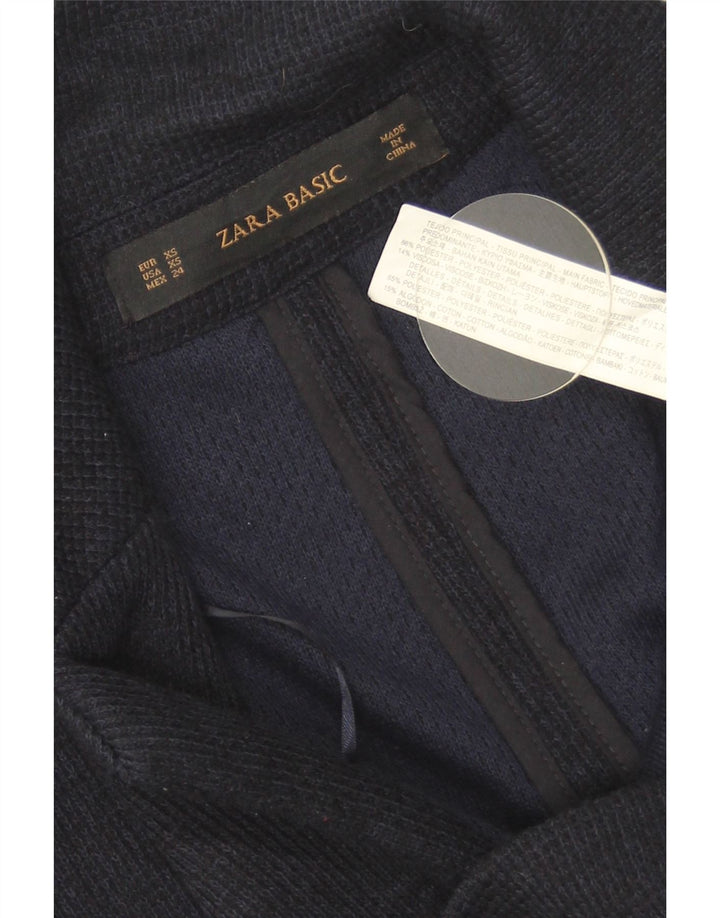 Zara Womens Oversized 1 Button Blazer Jacket UK 6 XS Navy Blue Polyester