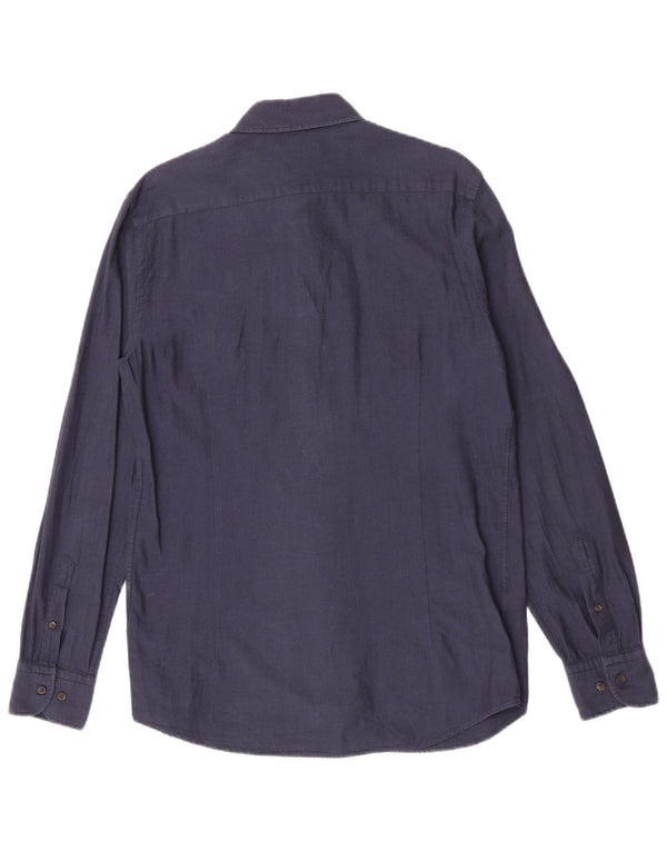 Massimo Dutti Mens Shirt Medium Navy Blue Cotton