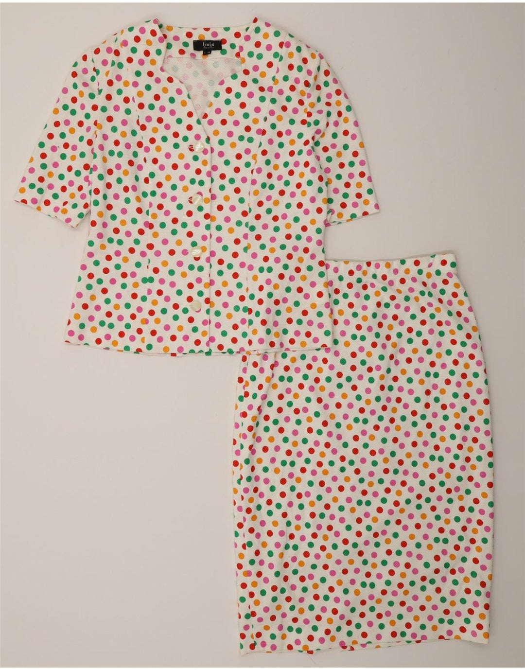 Liola Womens 4 Button 2 Piece Skirt Set IT 46 Large W28 White Polka Dot