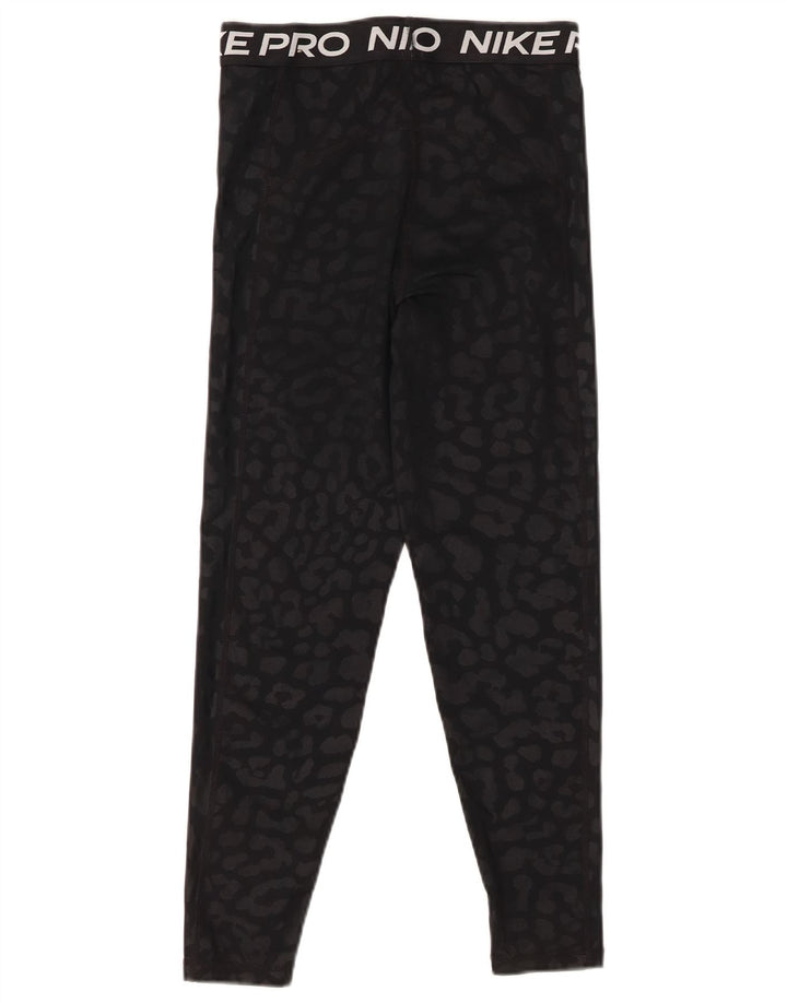 Nike Womens Graphic Capri Leggings UK 8 Small Black Animal Print Polyester