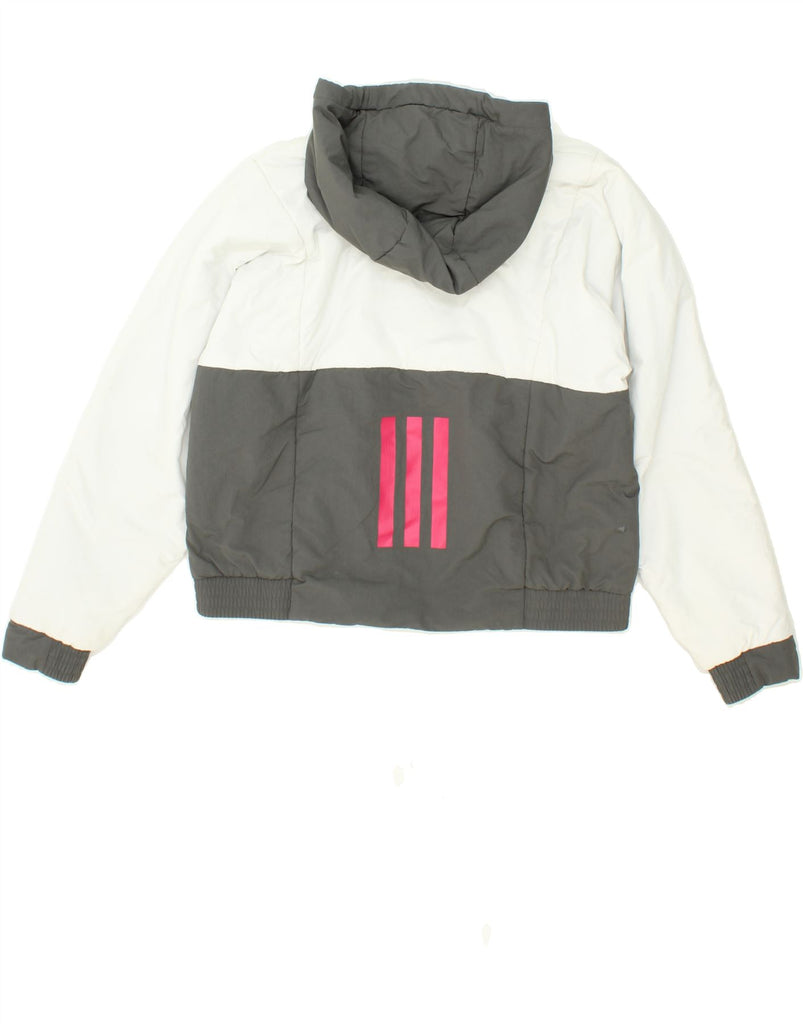 ADIDAS Womens Hooded Windbreaker Jacket UK 12/14 Medium Grey Colourblock Vintage Adidas and Second-Hand Adidas from Messina Hembry 