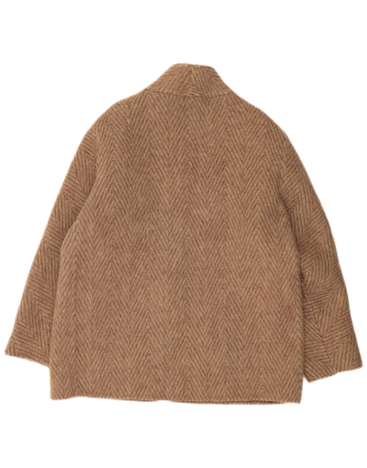 VINTAGE Womens Overcoat UK 18 XL Beige Chevron
