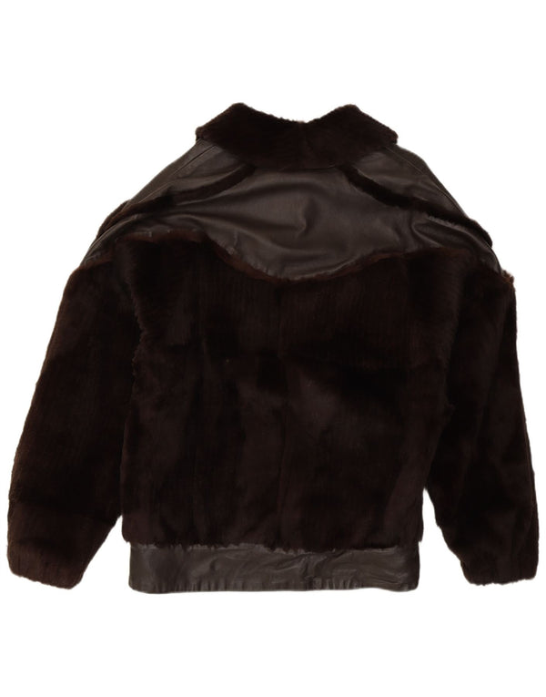Elios Womens Fur Jacket IT 44 Medium Brown Leather