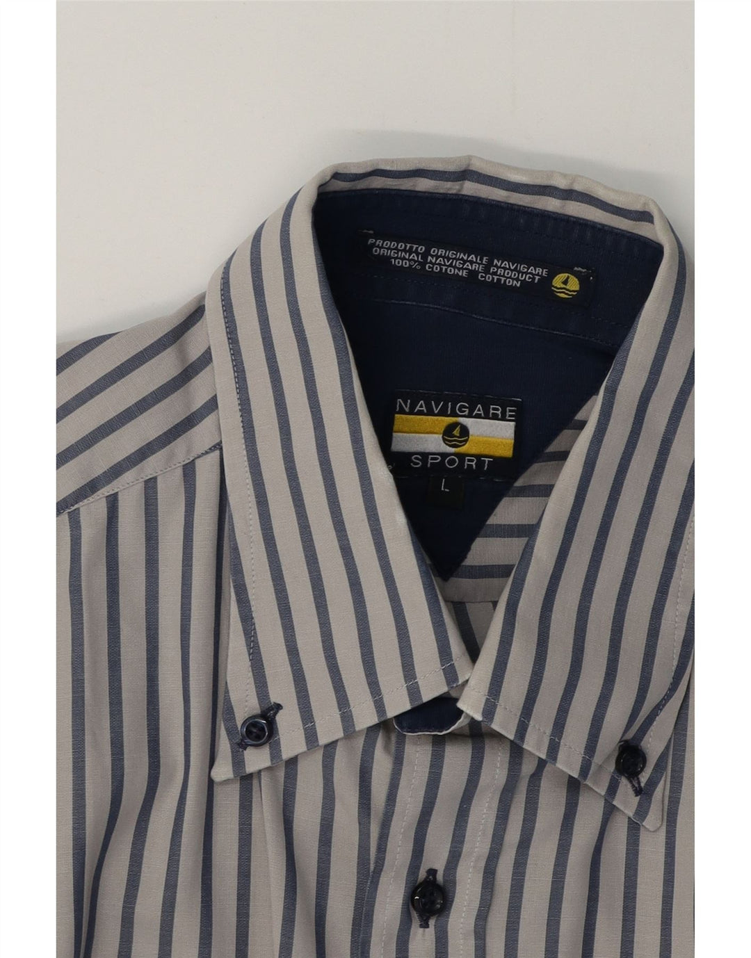 NAVIGARE Mens Shirt Large Blue Striped Cotton