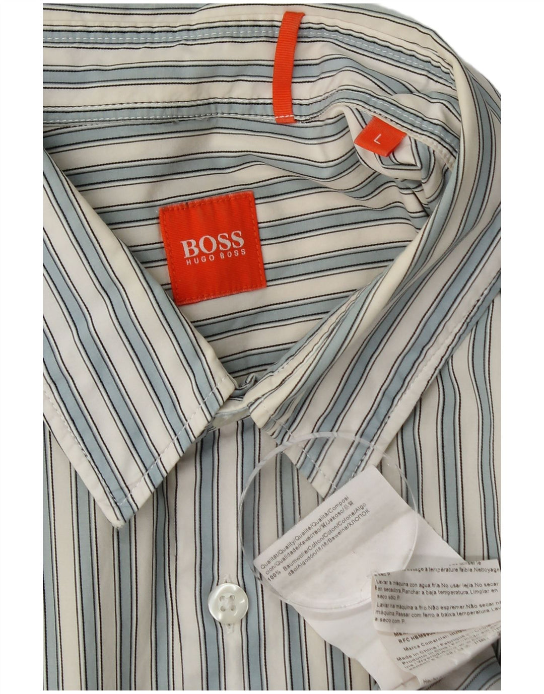 Hugo Boss Boys Shirt 15-16 Years Large Blue Striped Cotton