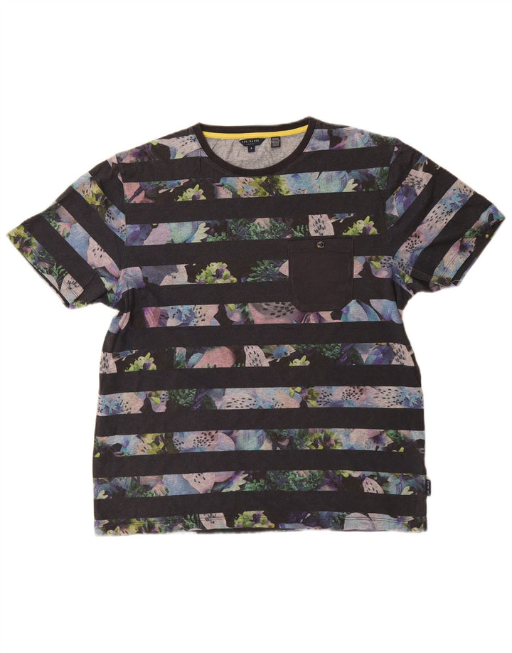 Ted Baker Mens T-Shirt Top Size 4 Large Navy Blue Striped
