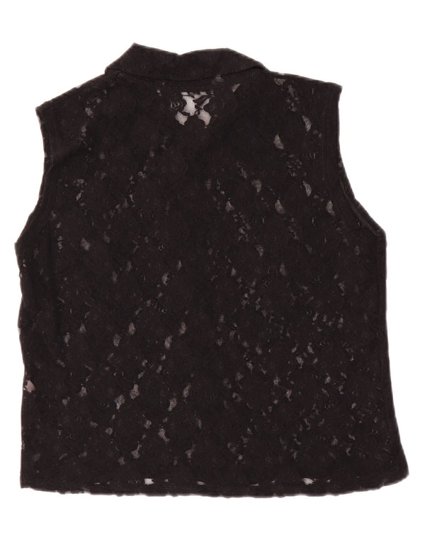 Vintage Womens Crop See Through Sleeveless Shirt Blouse UK 8 Small Black