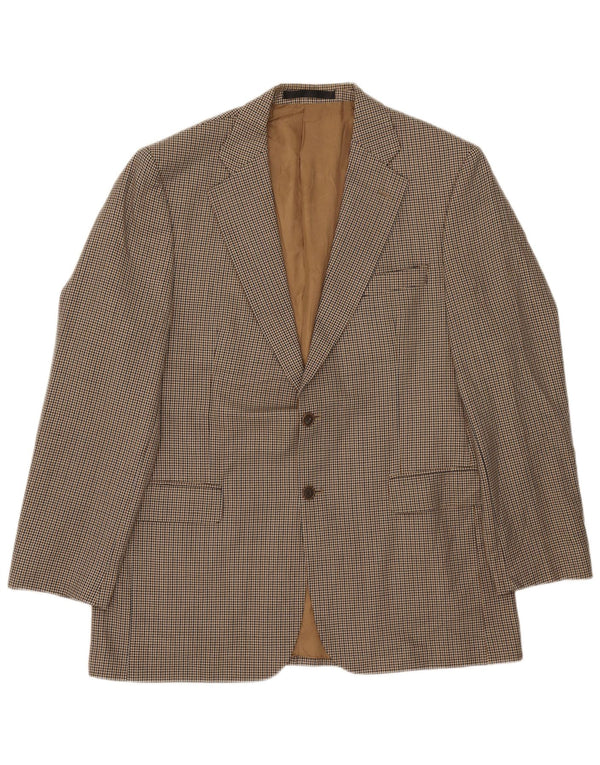 Marks & Spencer Mens Longline Blazer Jacket UK 42 Large Beige Houndstooth