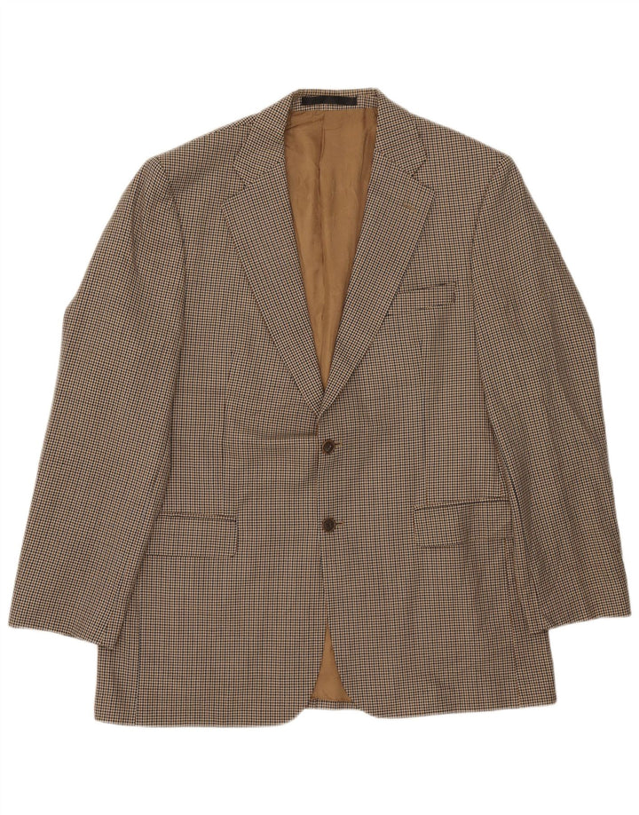 Marks & Spencer Mens Longline Blazer Jacket UK 42 Large Beige Houndstooth
