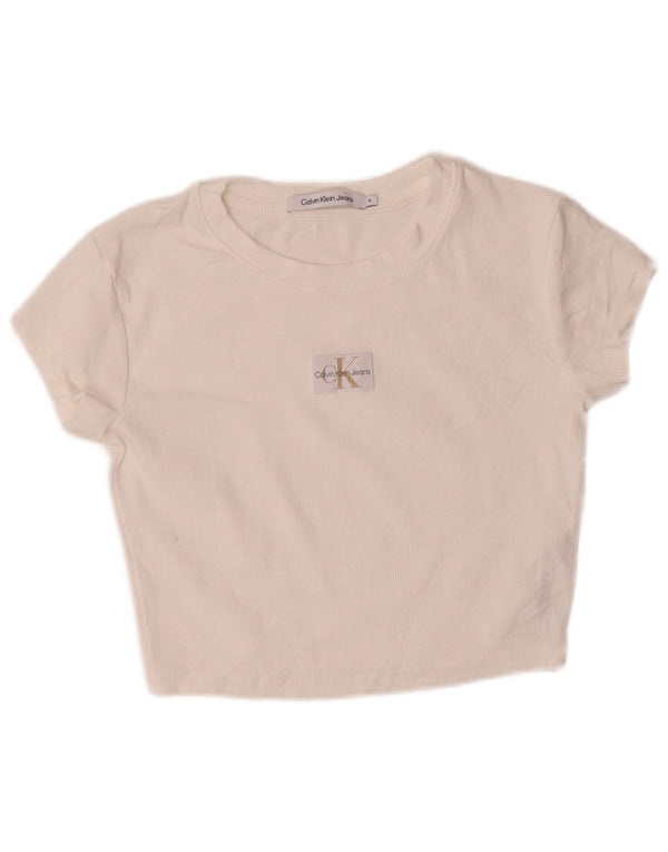 Calvin Klein Jeans Womens Crop T-Shirt Top UK 12 Medium White Cotton