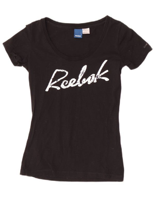 Reebok Womens Graphic T-Shirt Top UK 8 Small Black Cotton