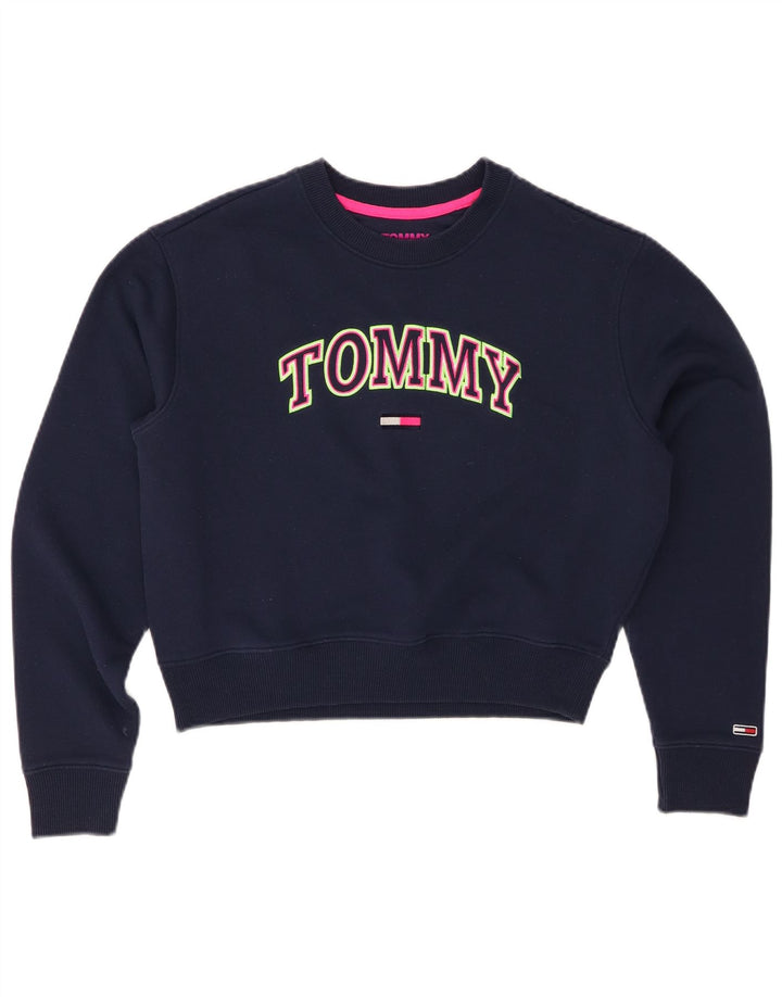 TOMMY HILFIGER Womens Crop Sweatshirt Jumper UK 10 Small Navy Blue
