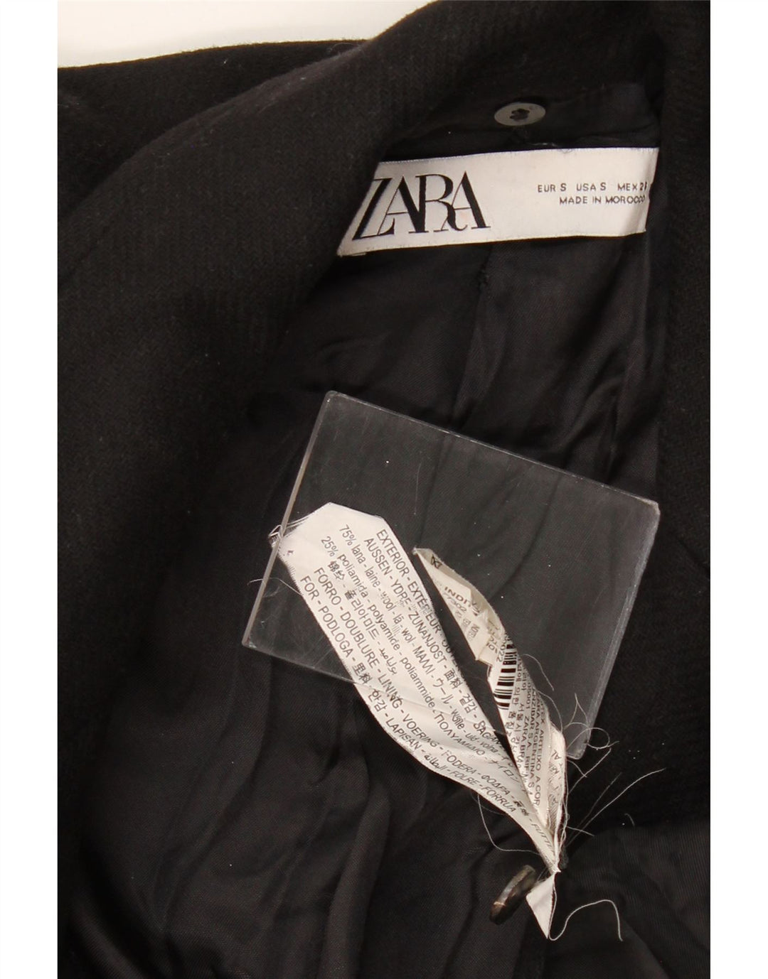 ZARA Womens Overcoat UK 10 Small Black Wool