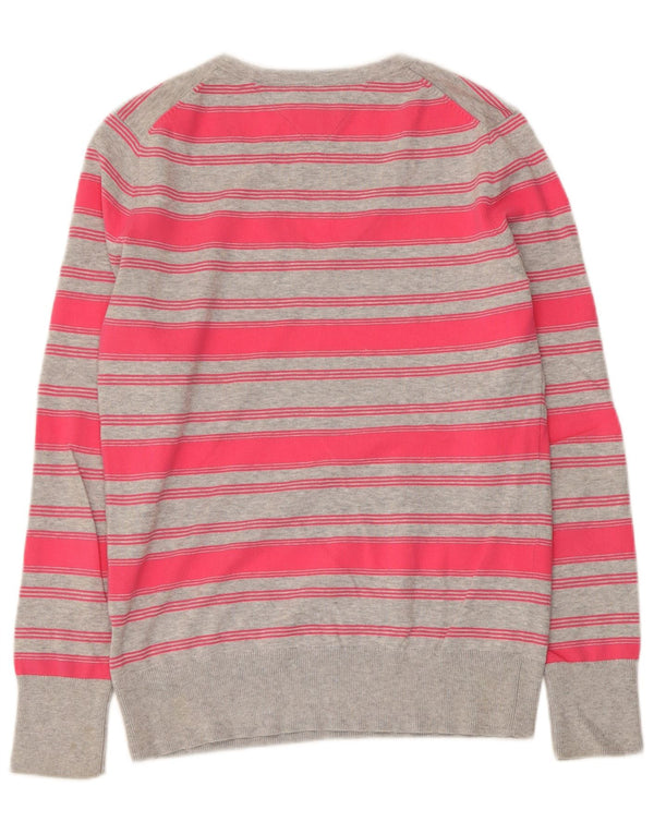 TOMMY HILFIGER Womens V-Neck Jumper Sweater UK 12 Medium Pink Striped