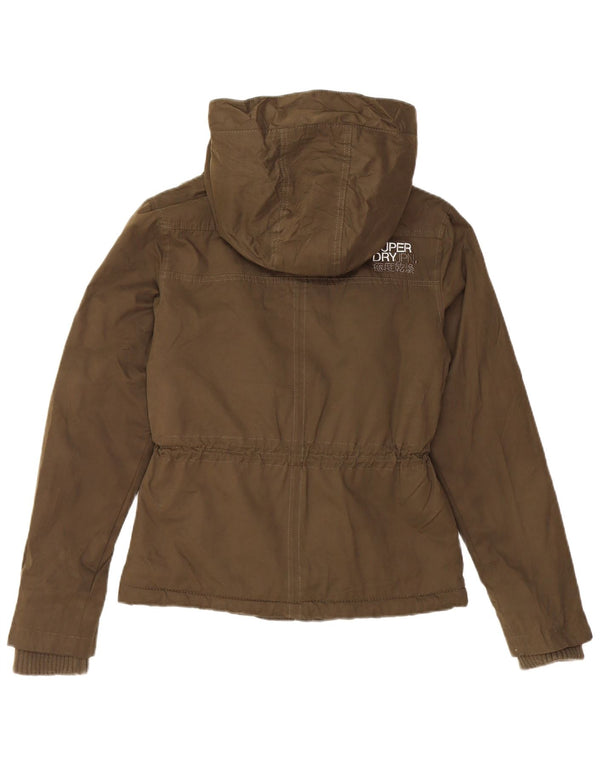 Superdry Womens Hooded Sherpa Parka Jacket UK 6 XS Khaki Polyester
