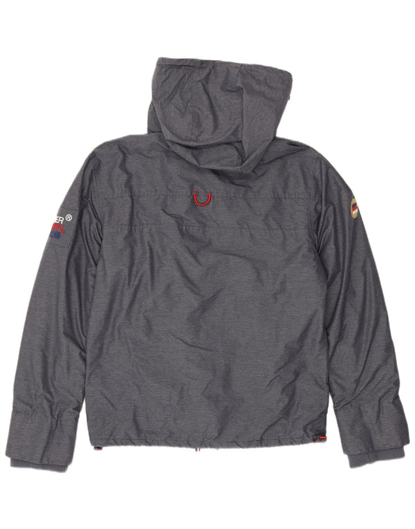 SUPERDRY Mens Hooded Windbreaker Jacket UK 38 Medium Grey Polyester